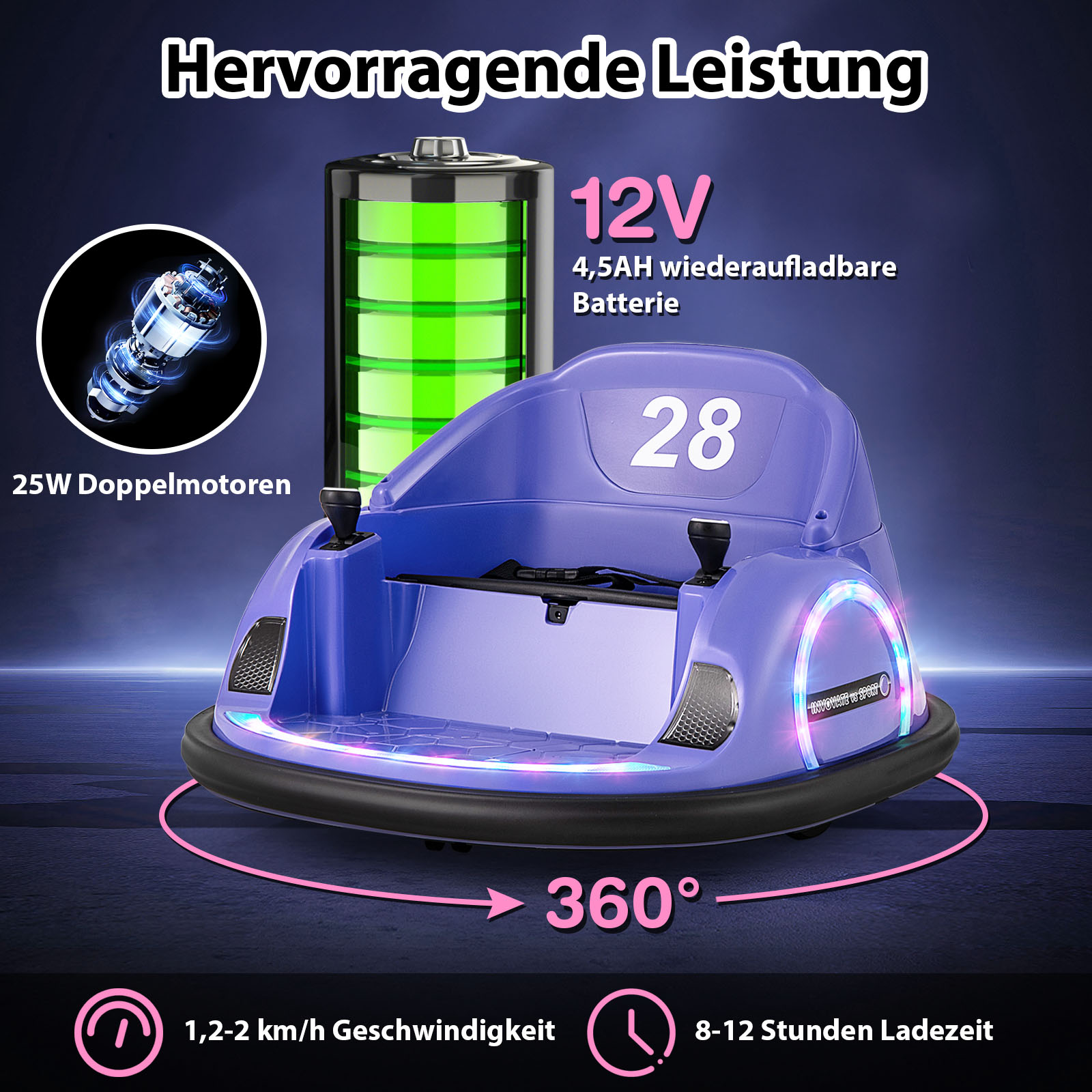 12V Sähköinen Potkuauto Vauvoille Violetti - Image 5