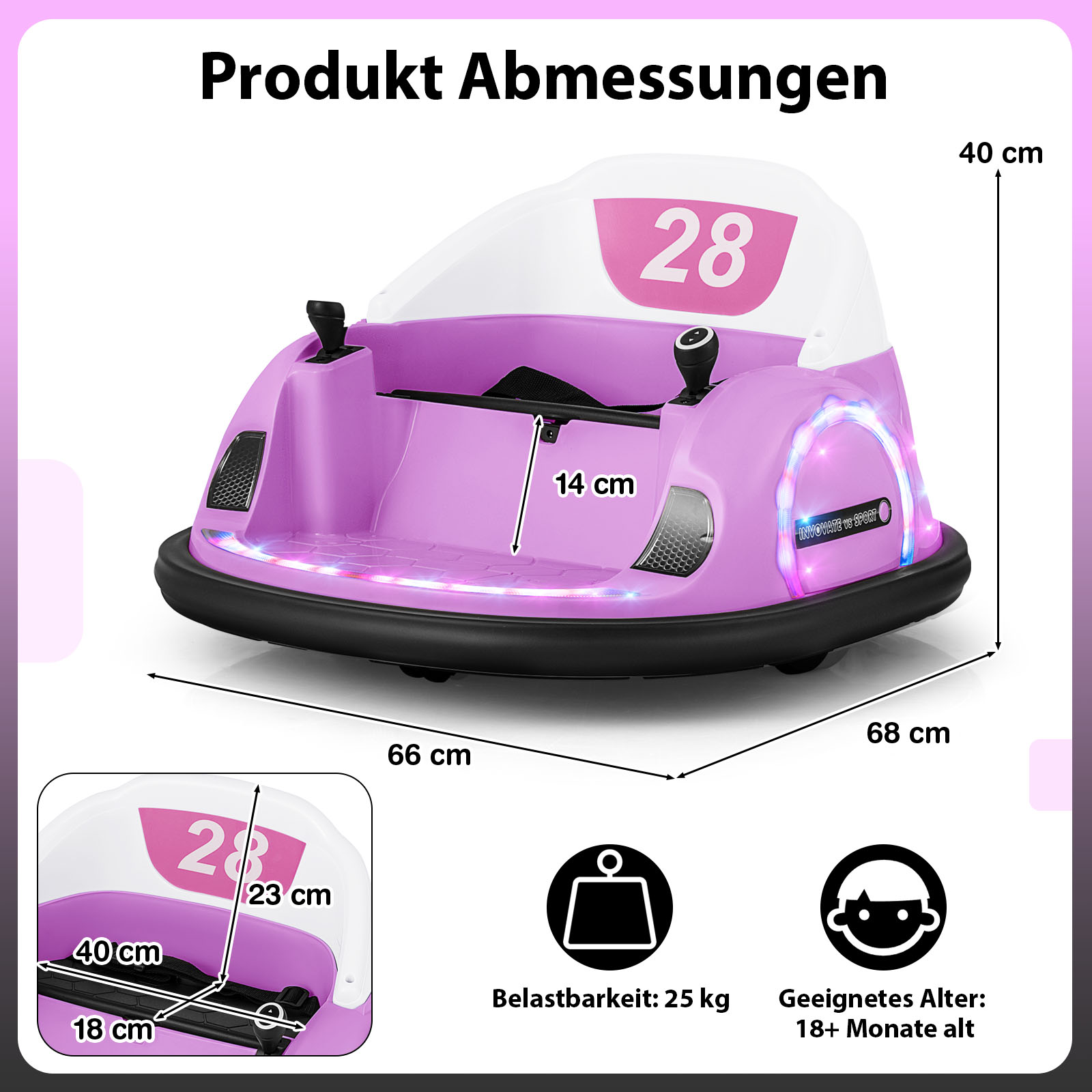 12V Elektriskā Bērnu Bumbiņu Mašīna Rozā - Image 2