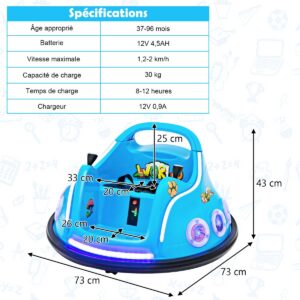 12V laste põrkeratas 360° sinine