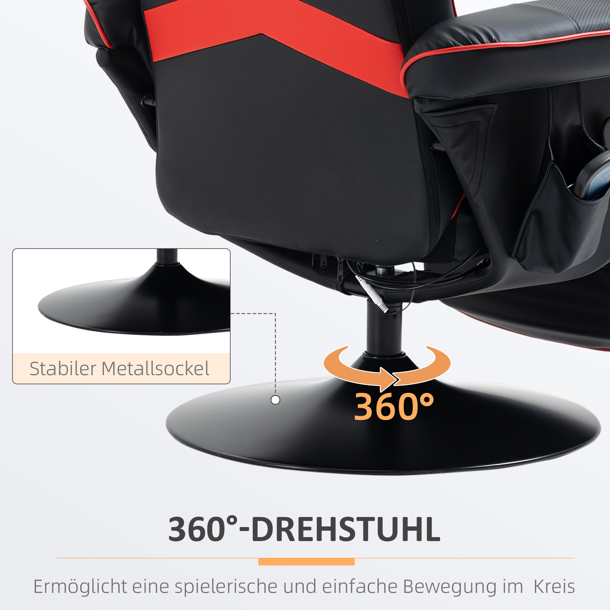 Punainen hierova pelituoli kallistuvalla selkänojalla ja jalkatuella, enintään 120 kg, teräsrunko - Image 7