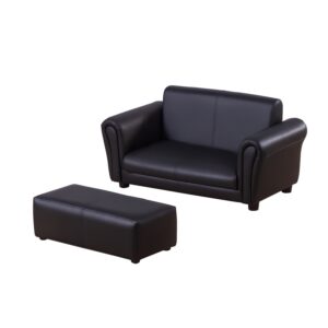 Laste diivan koos tumbaga, 2-osaline komplekt, must, 83 x 42 x 41 cm