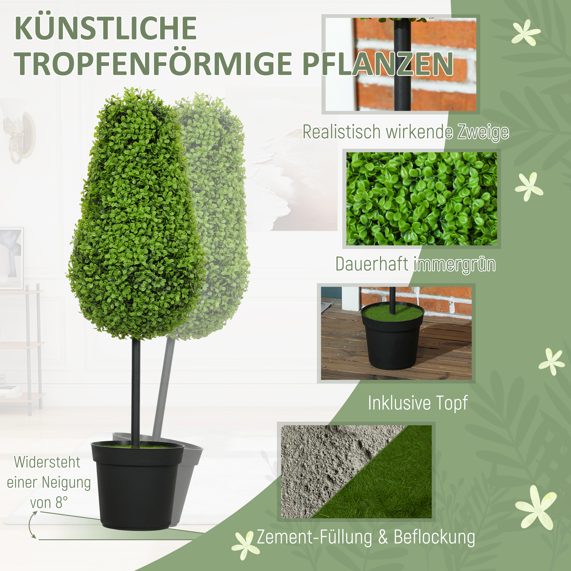 2 vnt dirbtinių buksmedžio augalų rinkinys, 90 cm, žalias - Image 4