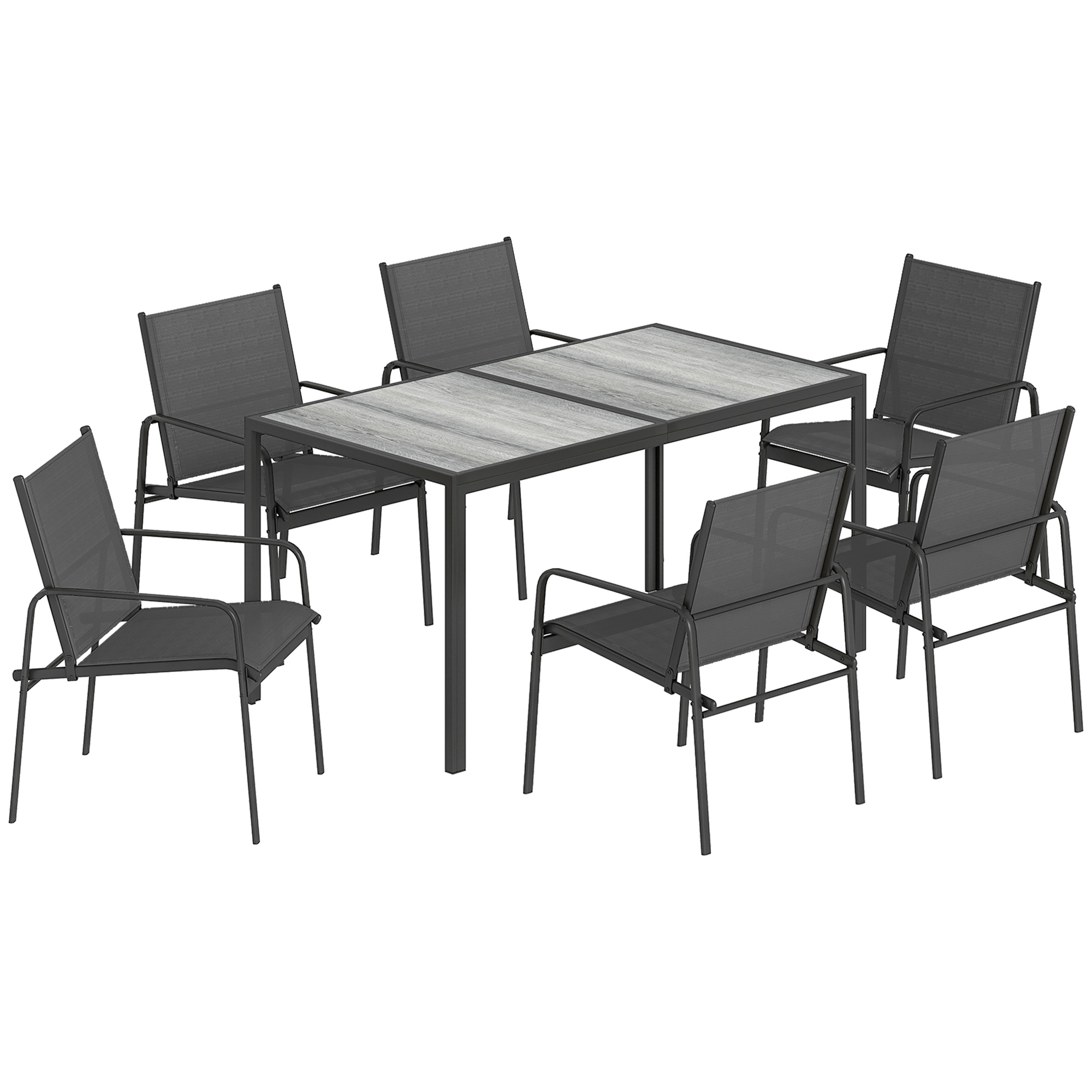Aiamööbli komplekt, laud 150 x 80 cm, 6 tooli, must