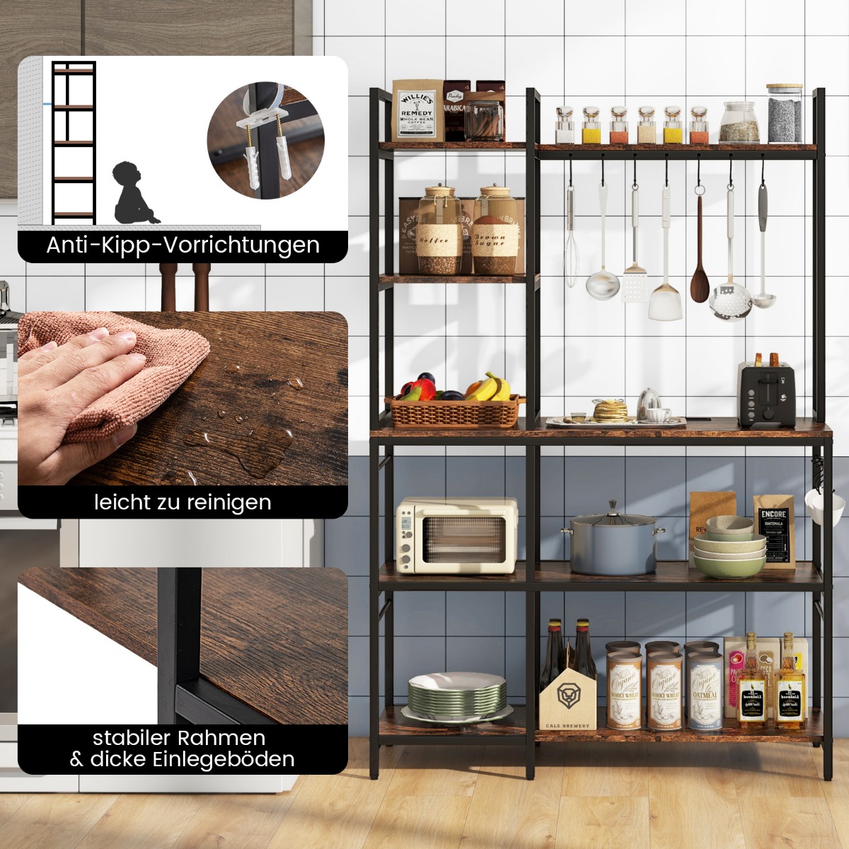 5-plaukšu virtuves plaukts ar kontaktligzdām brūns - Image 2