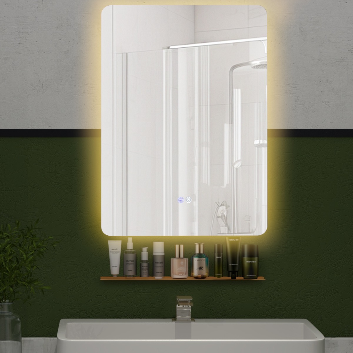 70x50cm LED Vonios Veidrodis su Reguliuojamu Ryškumą ir 3 Spalvomis