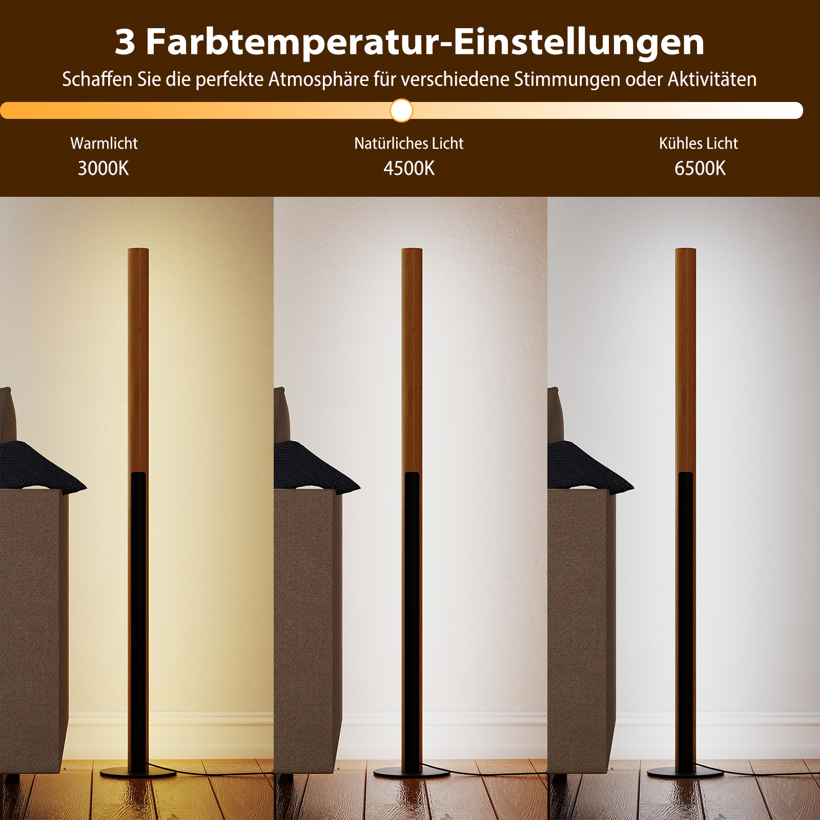 Bambusest põrandalamp LED, dimmeriga, 122 cm - Image 2