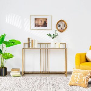 Konsoollaud 120 cm valge kunstmarmorist lauaplaadiga kuldse raamiga