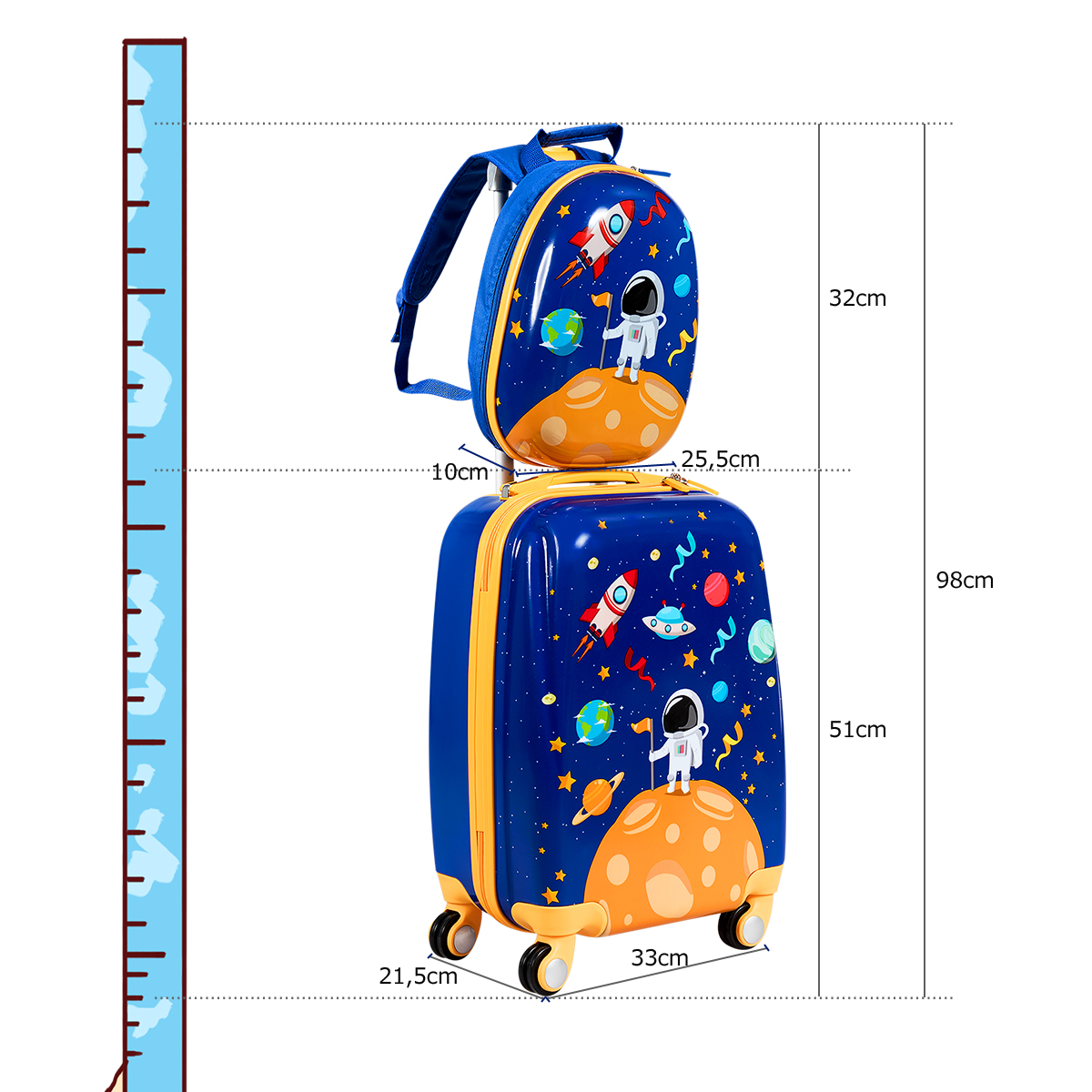 2-osaline laste kohvritekomplekt astronaudi motiiviga 33x21.5x51 cm - Image 2
