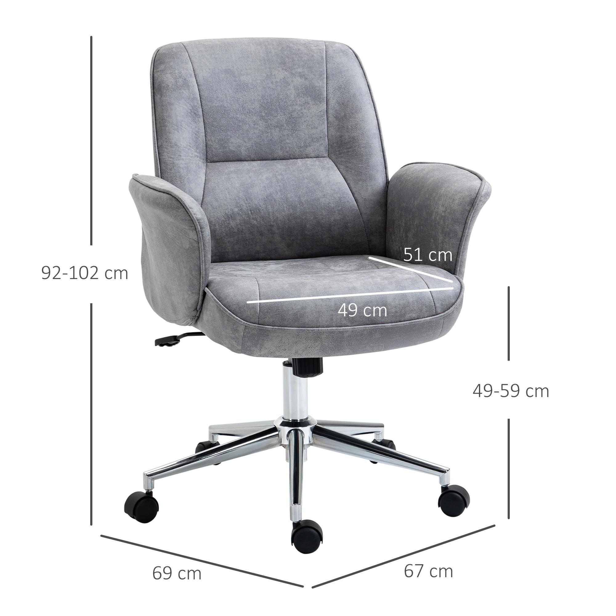 Biroja krēsls ar šūpošanās funkciju, regulējams augstums, gaiši pelēks, mikrošķiedra, 67 x 69 x 92-102 cm - Image 3