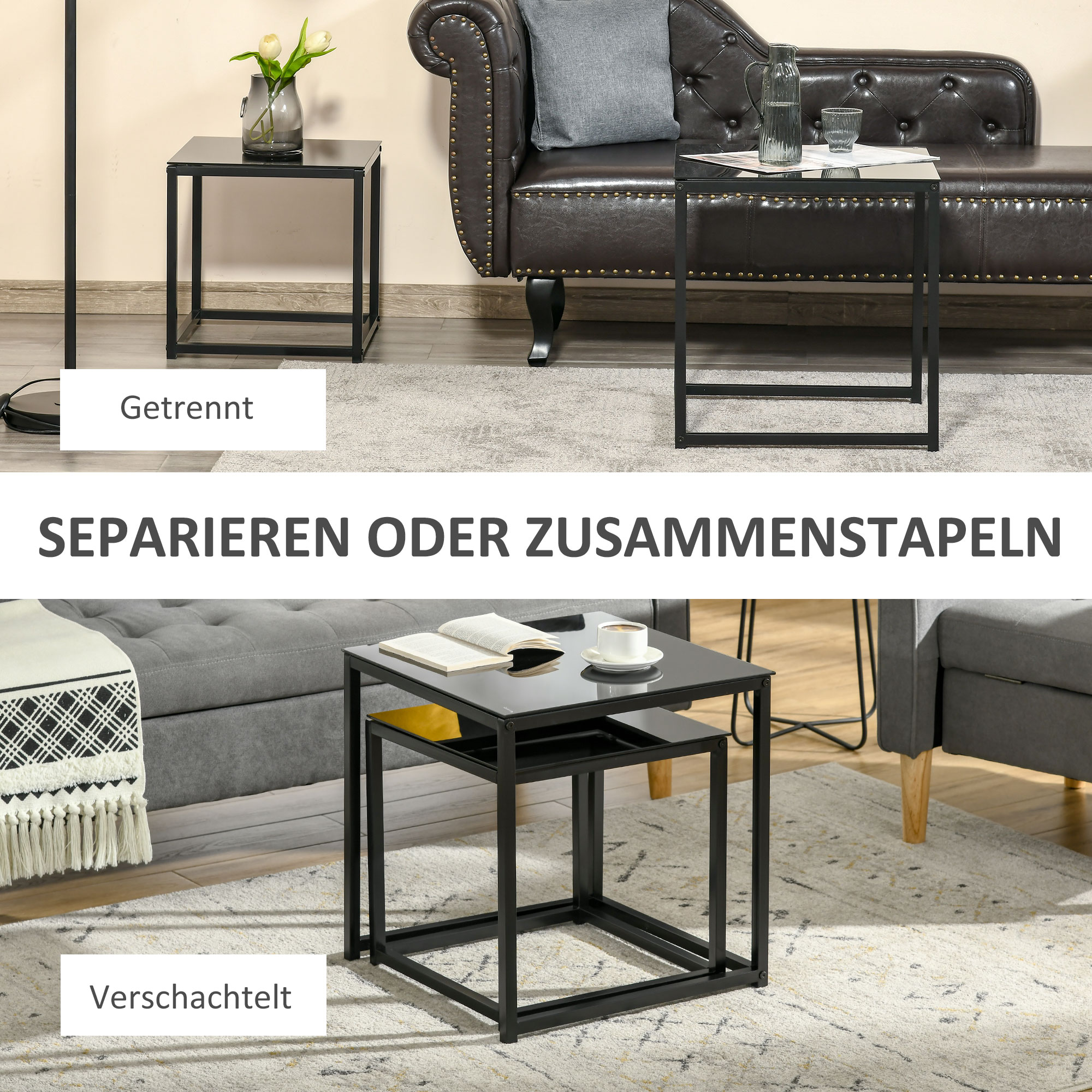 2-osaline külglaudade komplekt, modernne disain, must, karastatud klaas - Image 4