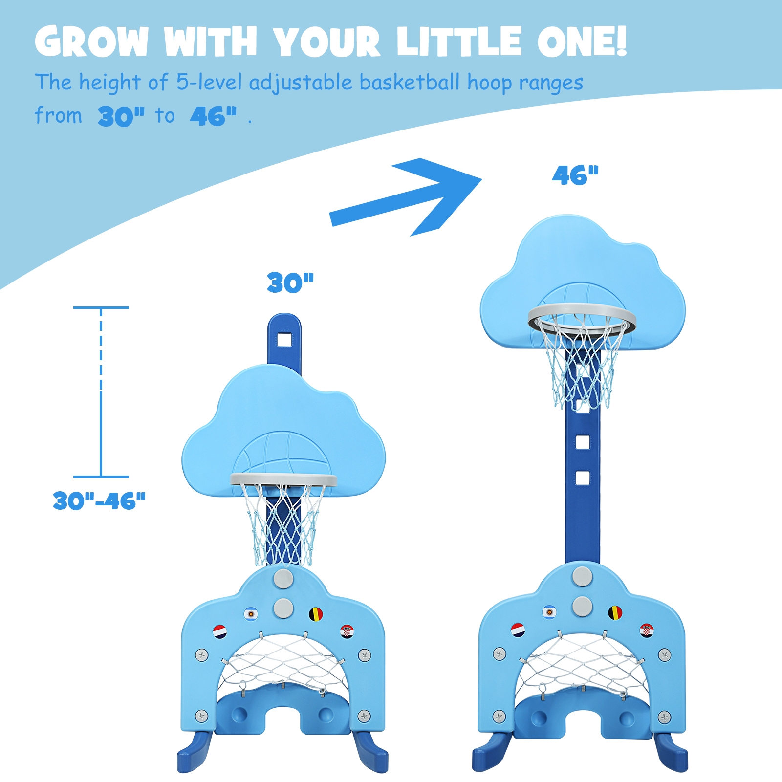 3-in-1 Krepšinio Komplektas Tamsiai Mėlynas - Image 8