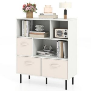 Grāmatu plaukts ar 3 auduma atvilktnēm, 90 × 40 × 105 cm, balts