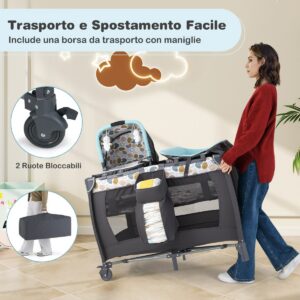 Nešiojamas kūdikių žaidimų aikštelė su supamu lopšiu ir keičiamu stalu, mėlyna