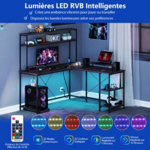L formos žaidimų stalas su LED ir lizdais