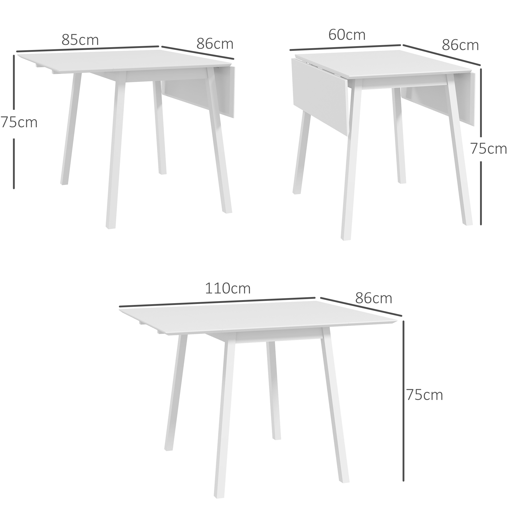 Taitettava ruokapöytä, valkoinen, 110 x 86 x 75 cm - Image 3