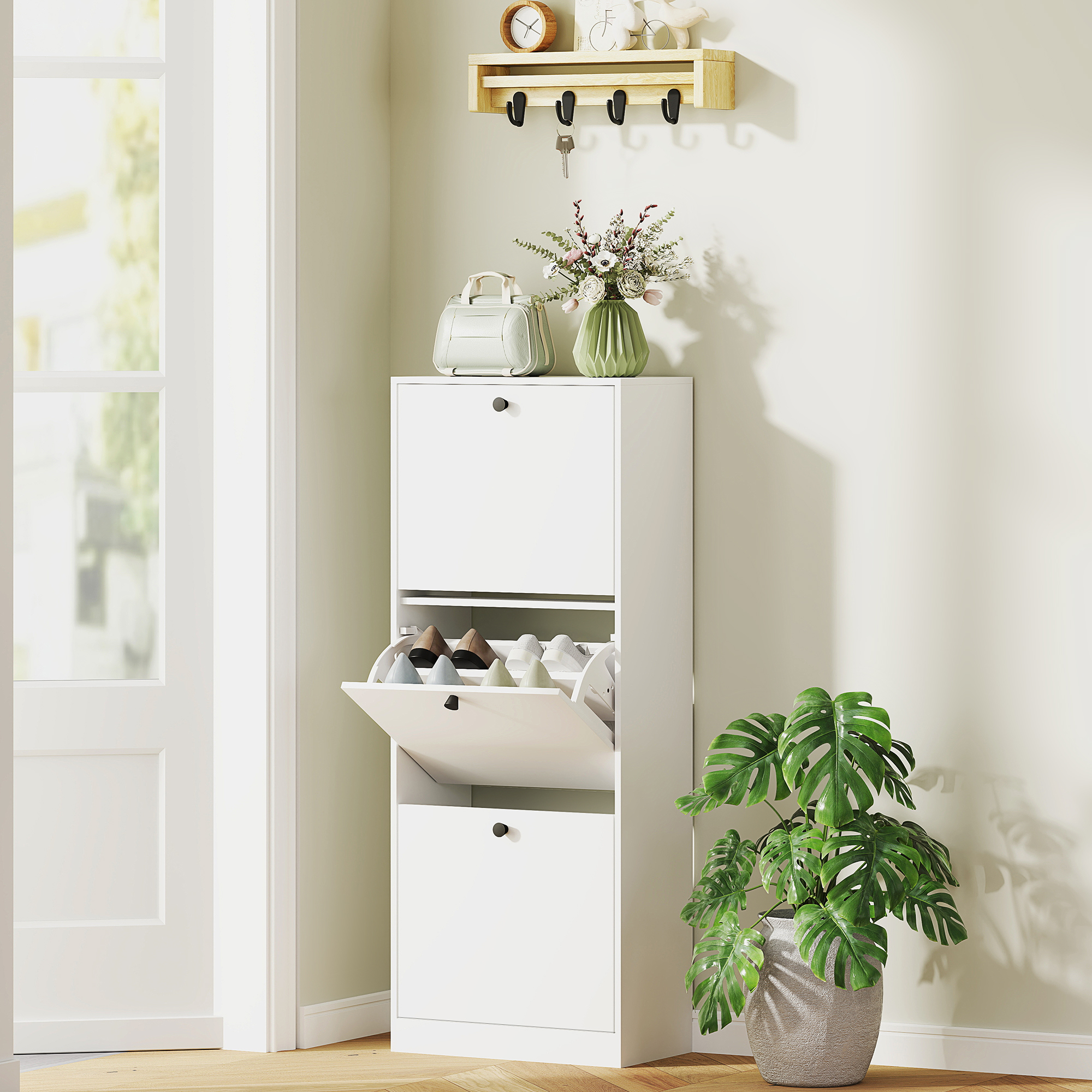 Apavu skapis ar 3 nolaižamiem atvilktņiem, balts, 47 x 26 x 120 cm - Image 2