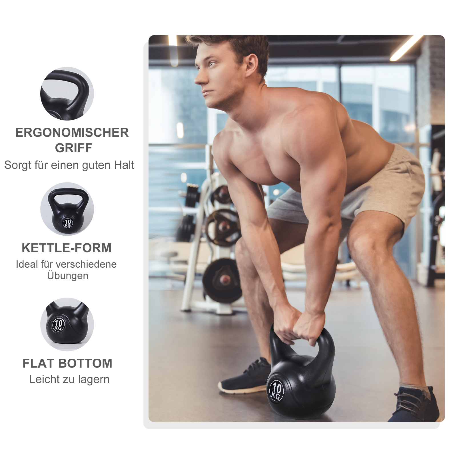 8 kg kettlebell, juoda, plastikas ir smėlis - Image 6