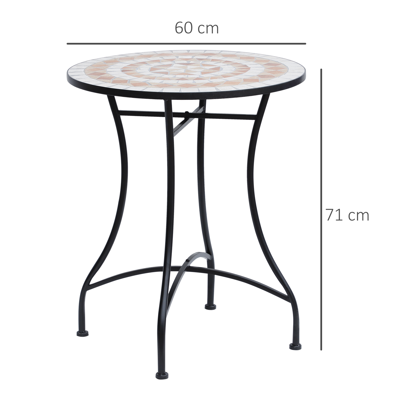 Apvalus sodo staliukas su mozaika, plienas ir keramika, oranžinė / balta, Ø60 x H71 cm - Image 3
