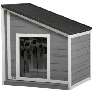 Koerakuut puidust, ilmastikukindel, asfalttkatus, 71 x 58 x 77 cm, hall + valge