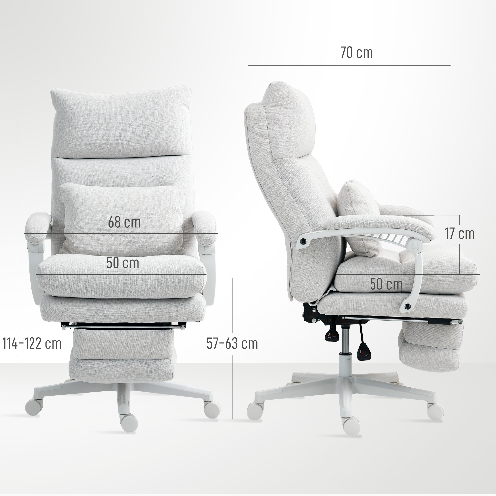 Rentouttava toimistotuoli, pellavapintainen, kermanvalkoinen, 68 x 70 x 114-122 cm - Image 3
