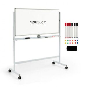 Kahepoolne magnetiline mobiilne tahvel 120x60 cm valge