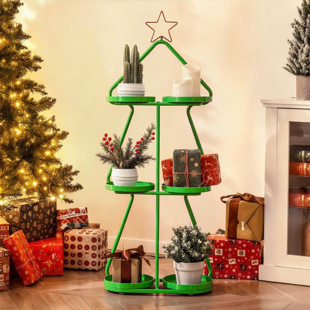 Ziemassvētku augu statīvs 3-plaukts zaļš ar sarkanu - Image 2
