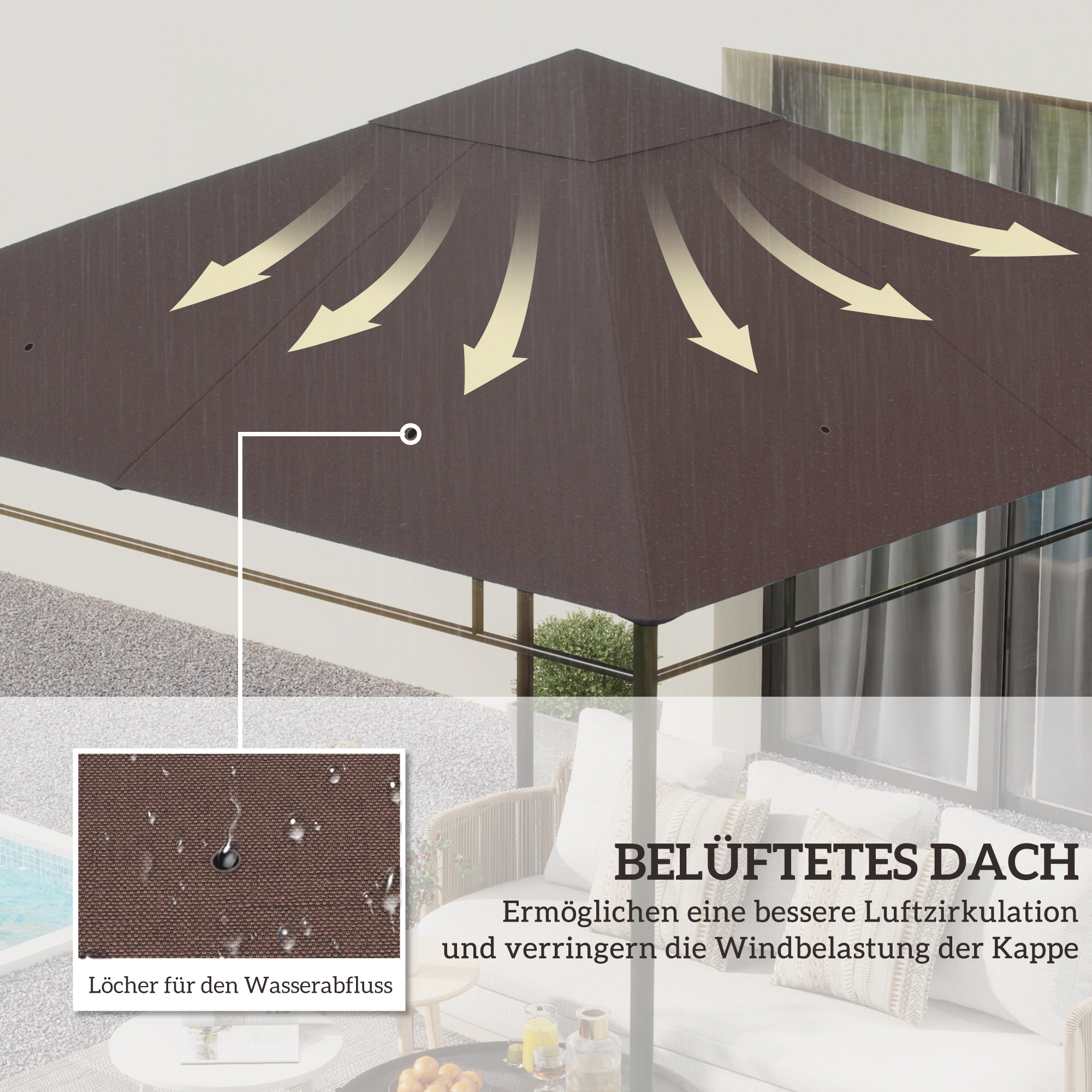 Paviljongin vaihtokatos, polyesteri, 298 x 295 cm, kahvinruskea - Image 4