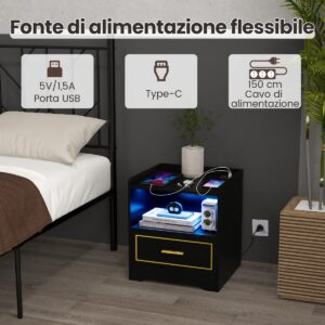 2 öökappi LED-valgustuse, USB ja Type-C laadimisjaamaga, liikumisanduriga, must