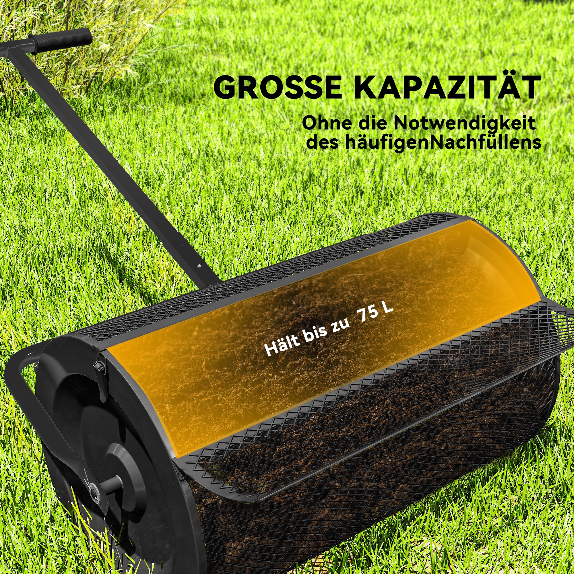 Komposto barstytuvas 75 l, 61 x 40 cm, juodas, metalinis - Image 4