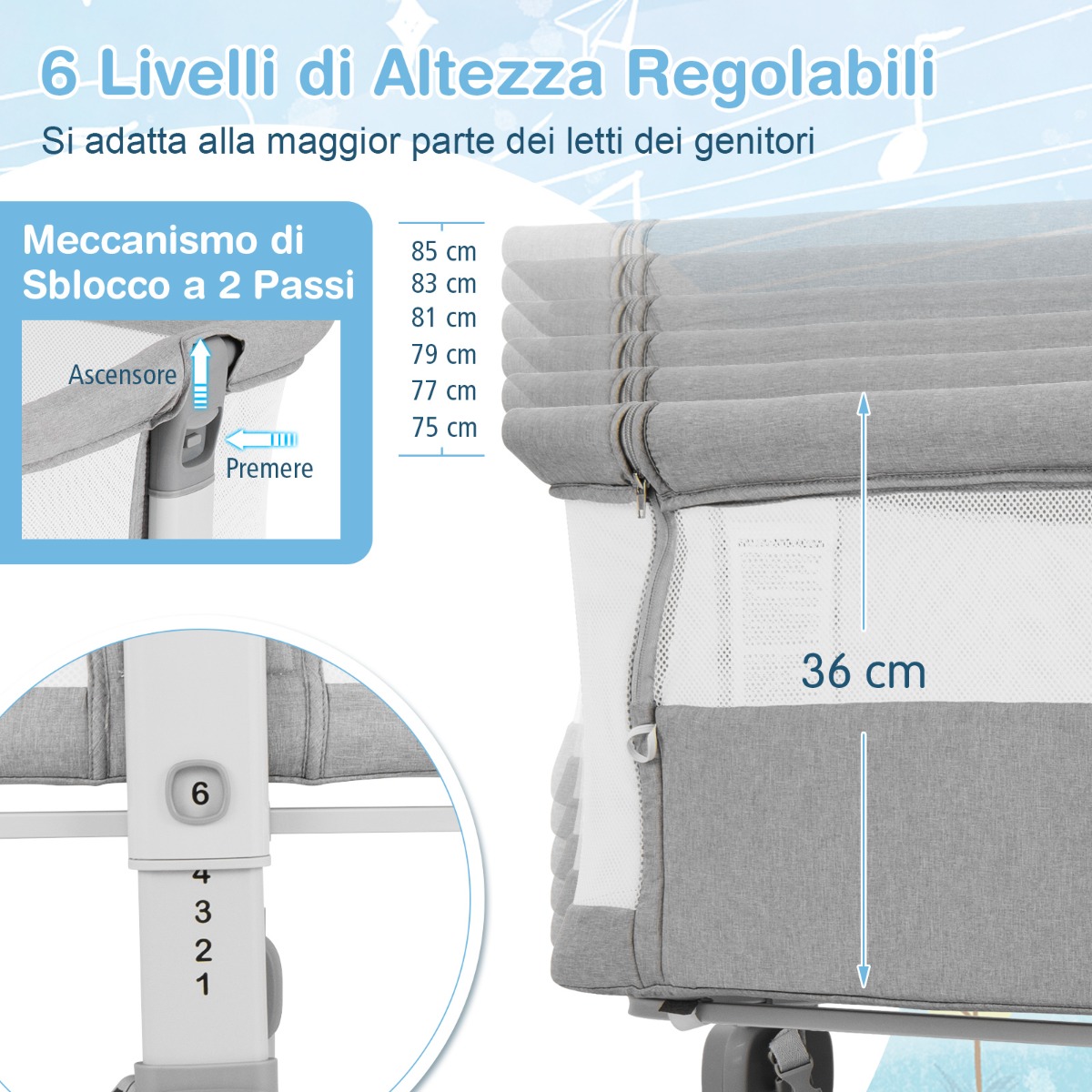 3in1 ceļojumu gultiņa ar matraci pelēka