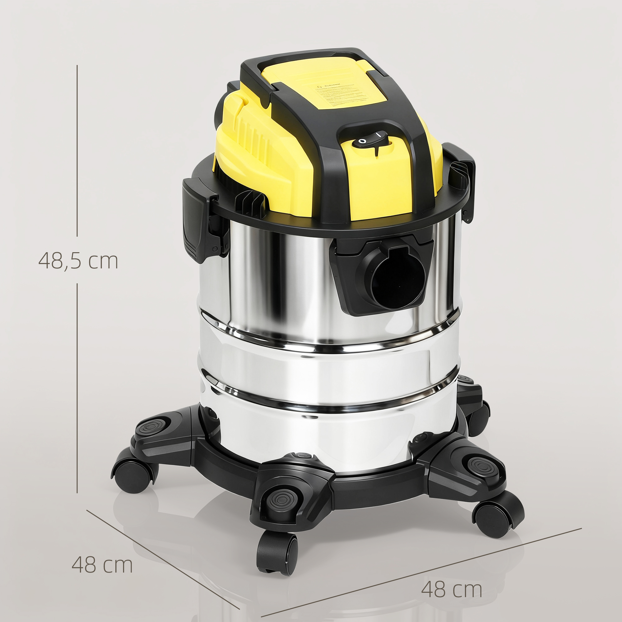 Slapjās un sausās uzkopšanas putekļsūcējs ar riteņiem, 1200 W, 20 l, sudraba, melnā un dzeltenā krāsā - Image 3