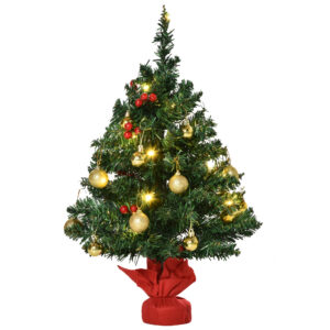 Mini jõulukuusk, 60 cm, roheline, LED-valgustite ja jõulukuulidega