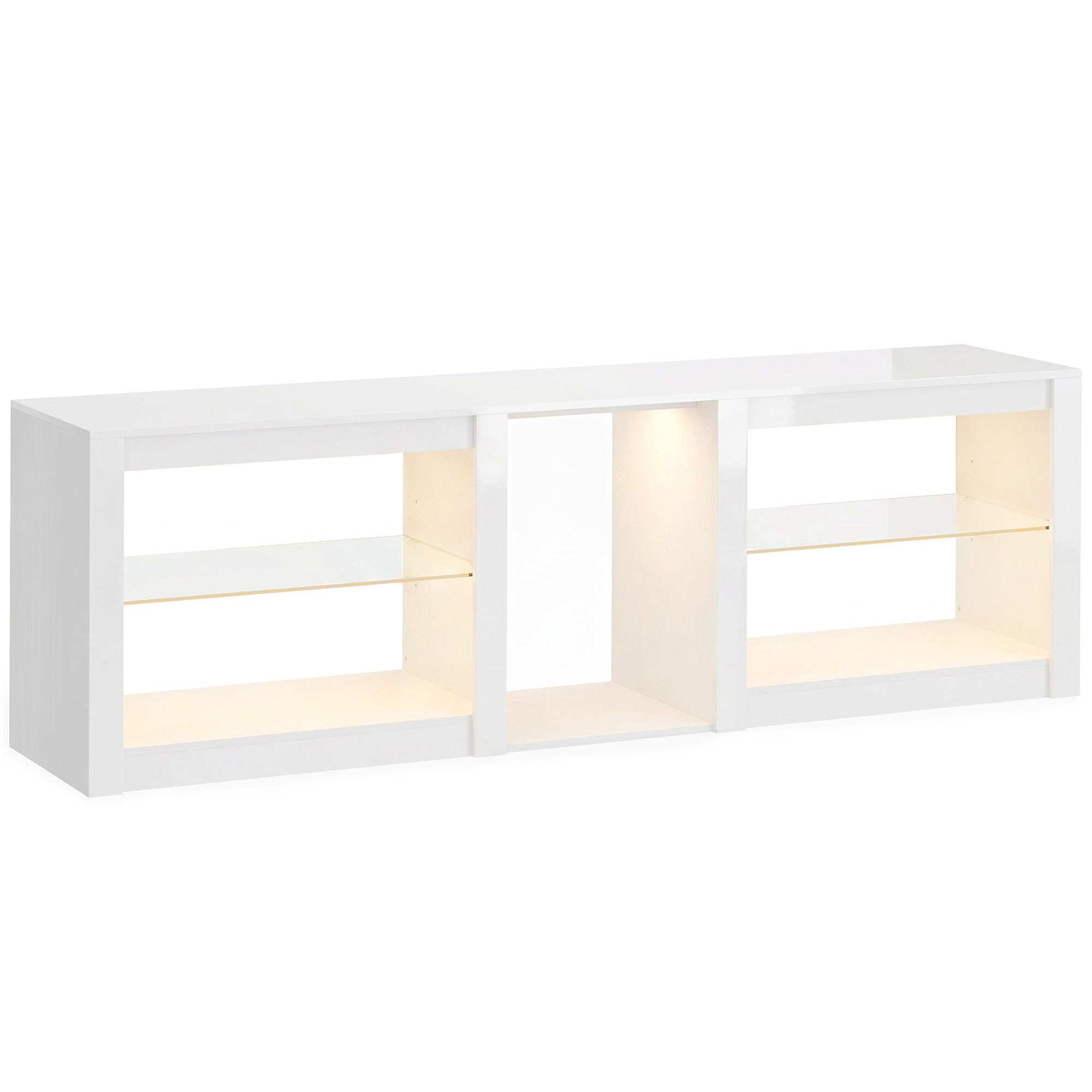 TV-alus RGB LED valgustusega, valge, 160 x 35 x 52 cm, kuni 75 tolli