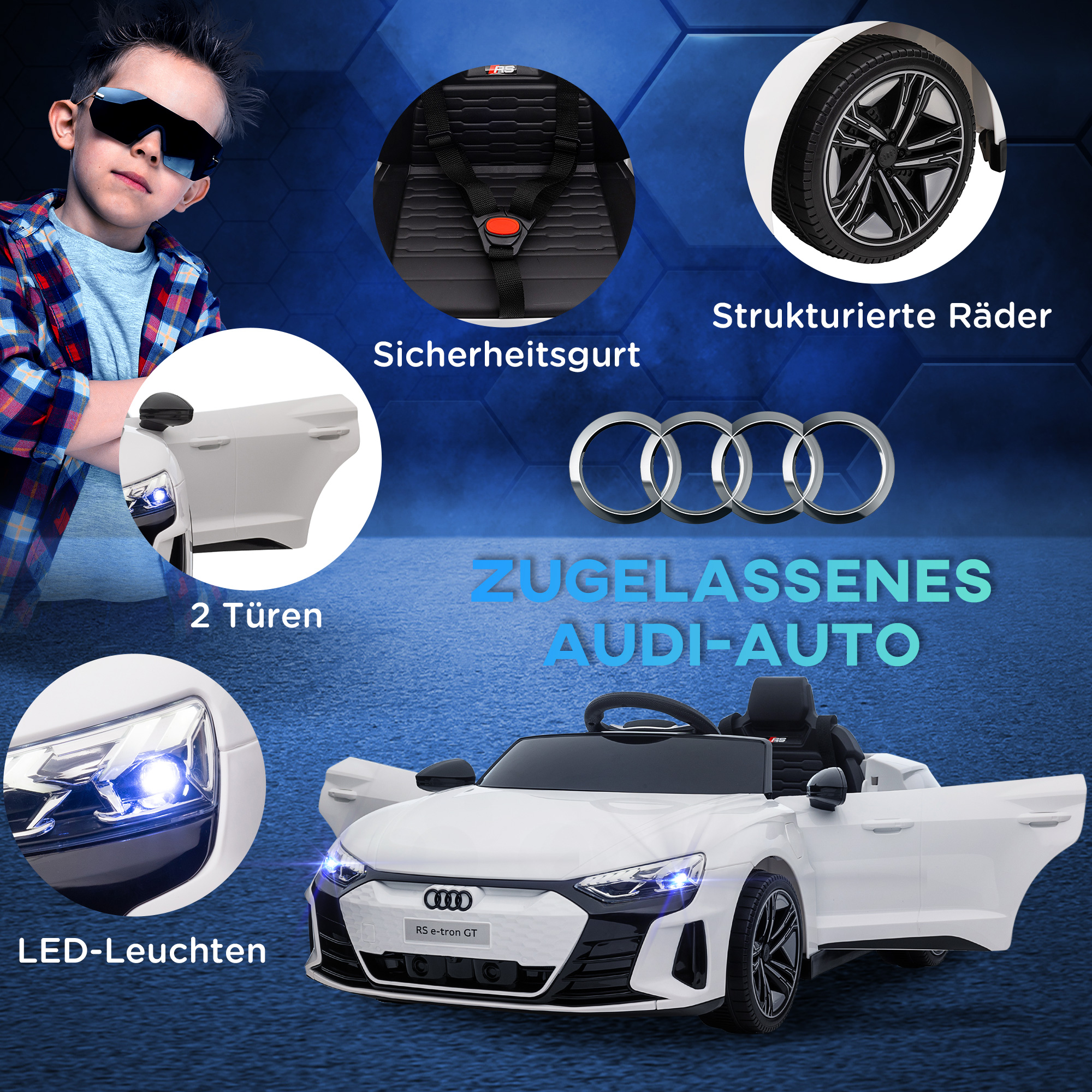 Lasten sähköauto Audi RS e-tron GT, valkoinen, 103 x 58 x 41 cm - Image 9
