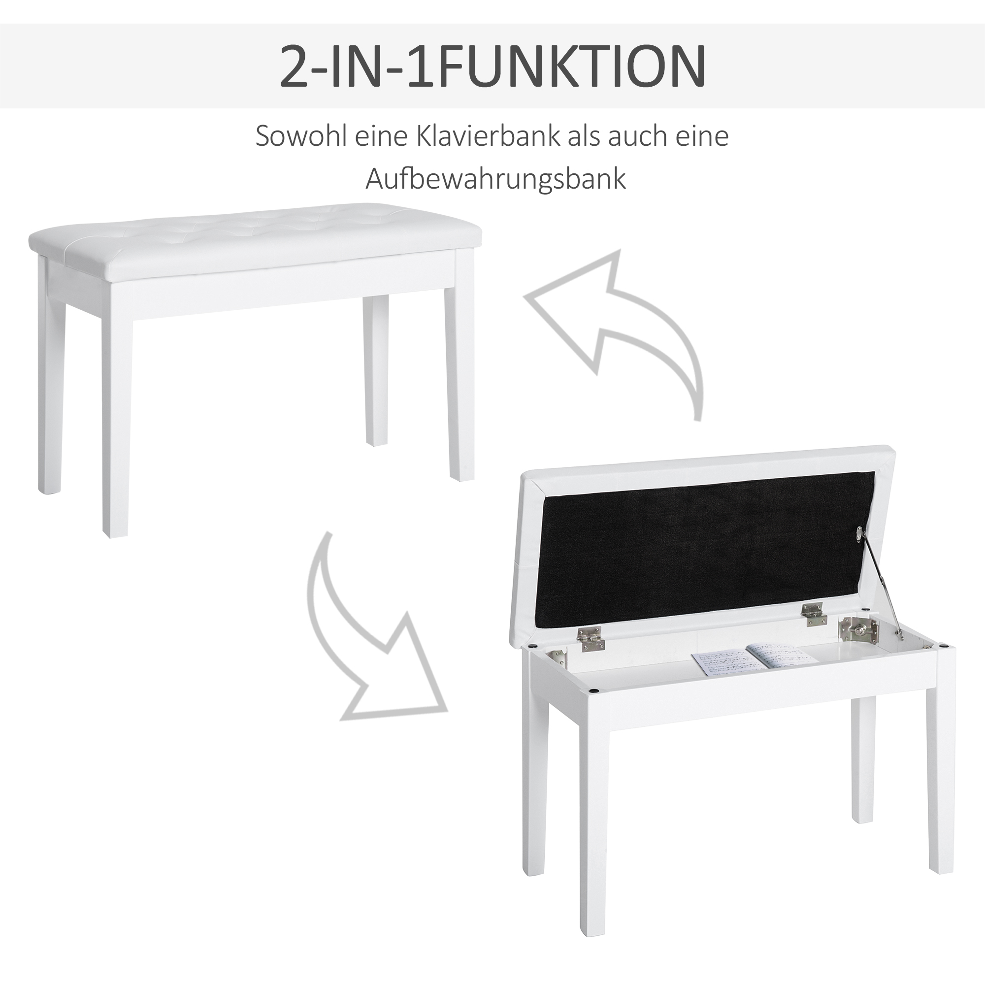 Pianino suoliukas su paslėpta daiktadėže, baltas, 76 x 36 x 50 cm - Image 4