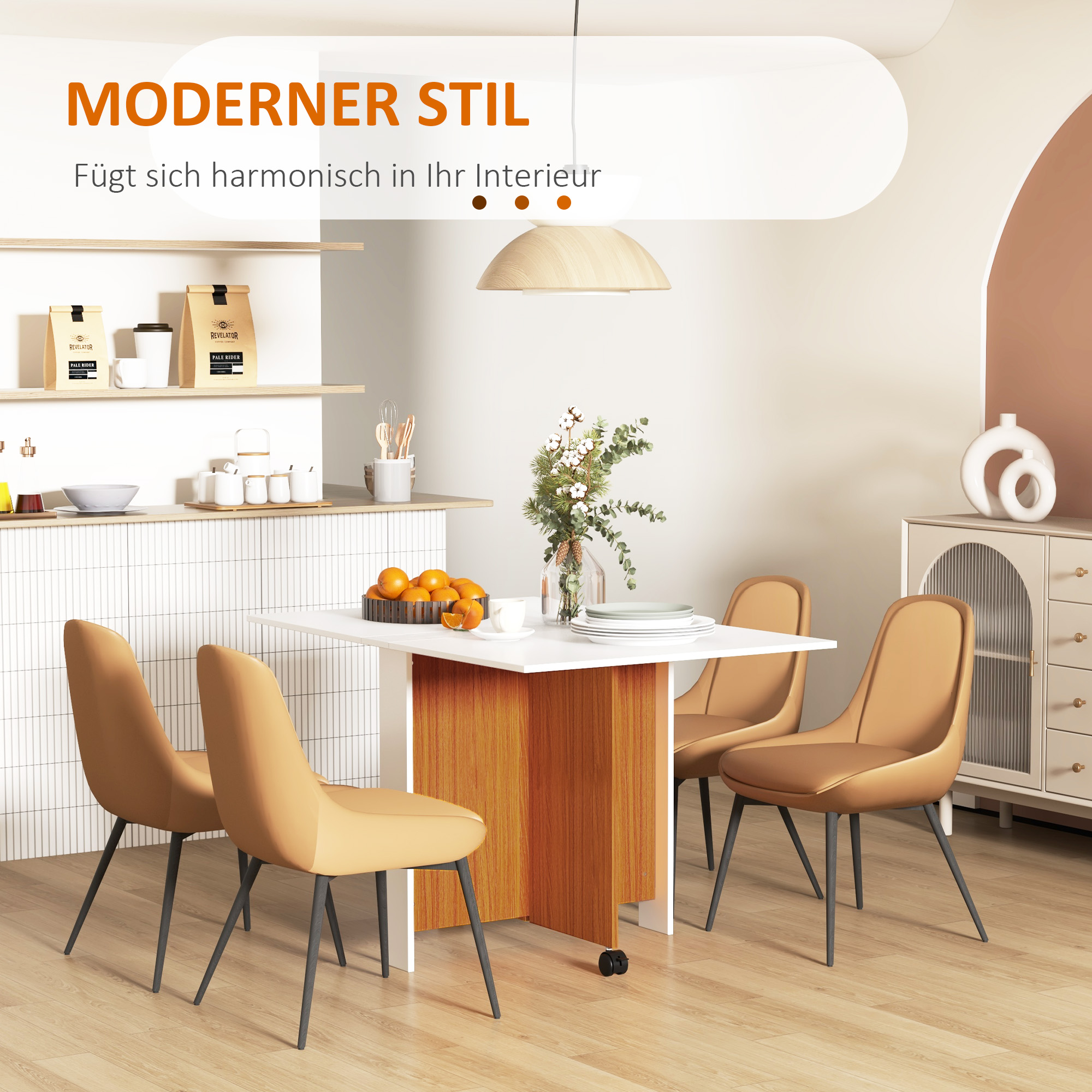 Izvelkams ēdamgalds ar ritentiņiem, teak un balts, 120 x 80 x 73 cm - Image 6