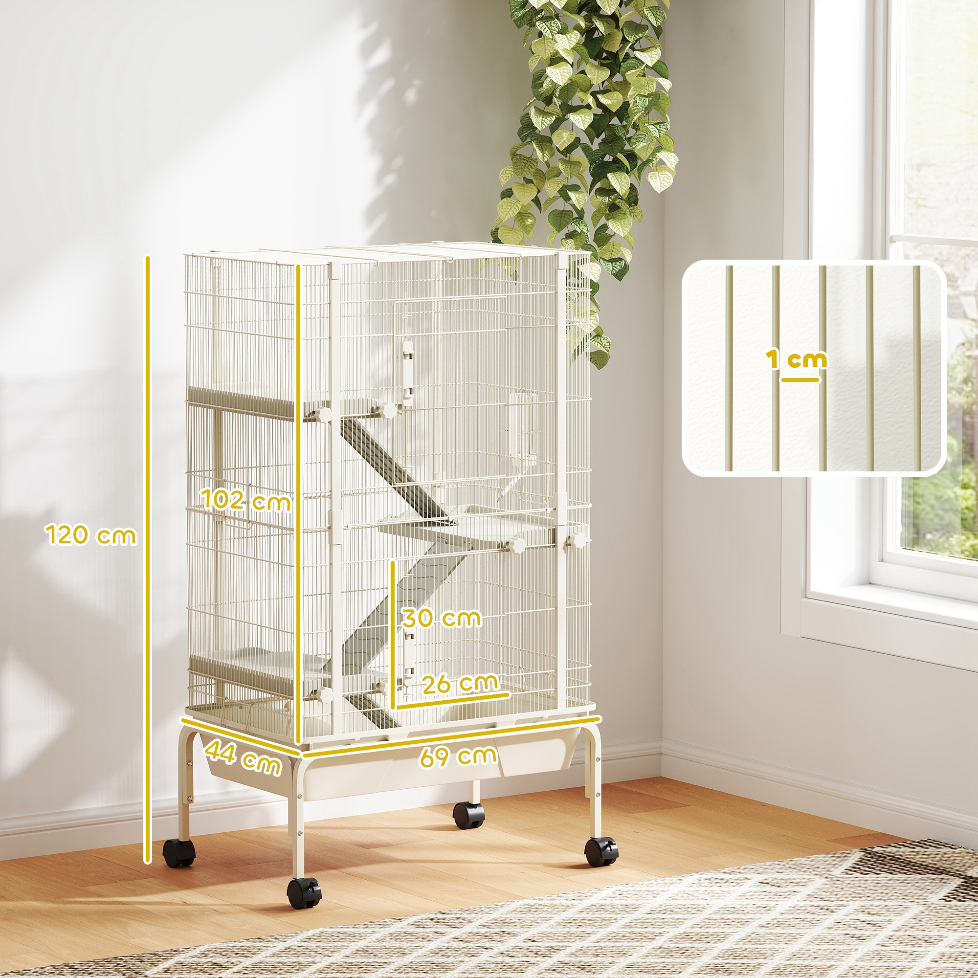 Pieneläinhäkki, 4 tasoa, beige, 69 x 44 x 120 cm - Image 3