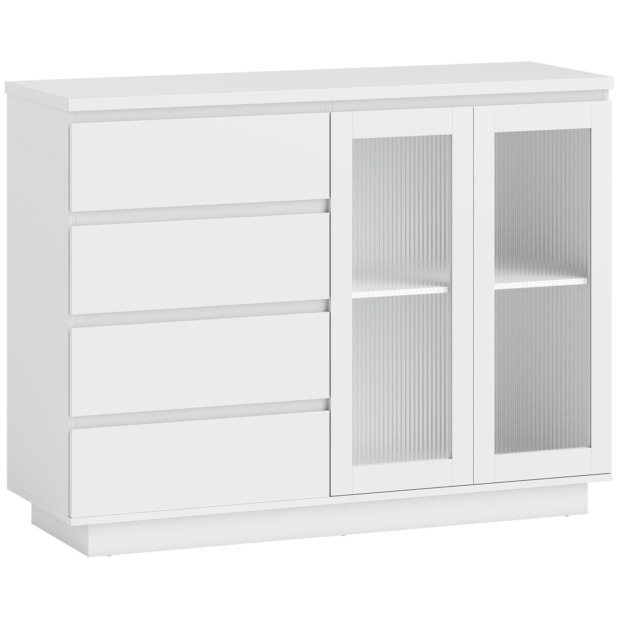 Sekretar, 4 sahtlit, 2 klaasust, modern disain, MDF, valge