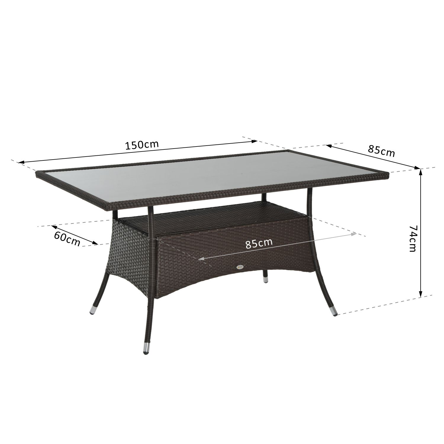 Sodo valgomojo stalas, poliratano, saugumo stiklas, rudas / juodas, 150 x 85 x 74 cm - Image 3
