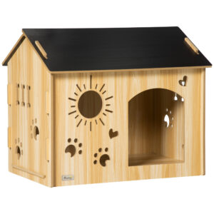 Suņu mājiņa, ar ventilācijas atverēm, MDF, 69 x 50 x 58,5 cm, ozolkoka krāsā melna