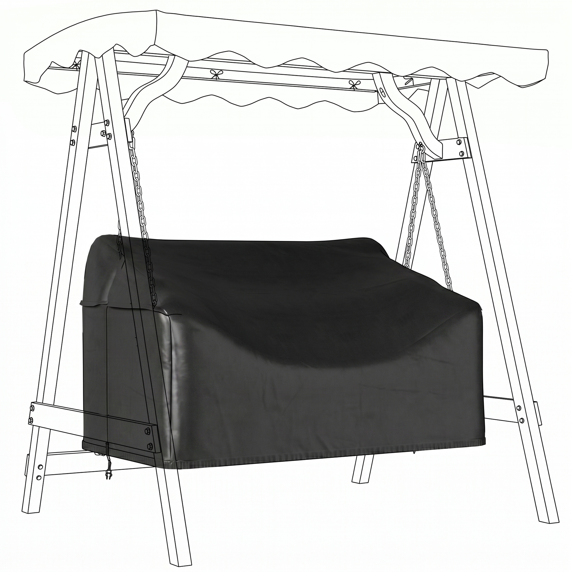 Aia kiige kate 2-kohaline, must, 142 x 76 x 81 cm, 420D Oxford kangas