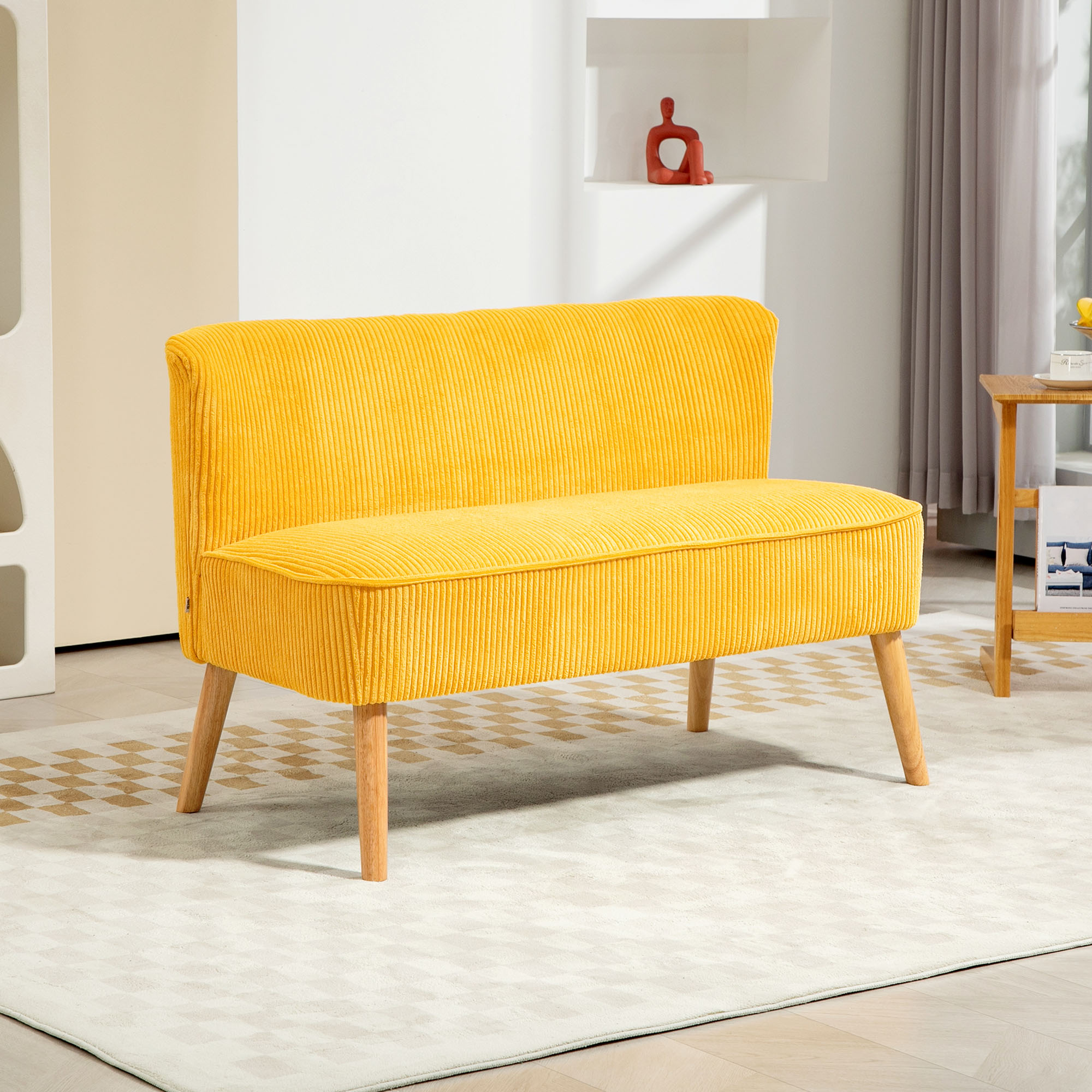 2-istuttava sohva, elegantti skandinaavinen tyyli, massiivipuinen runko, keltainen, 117 x 56,5 x 77 cm - Image 2