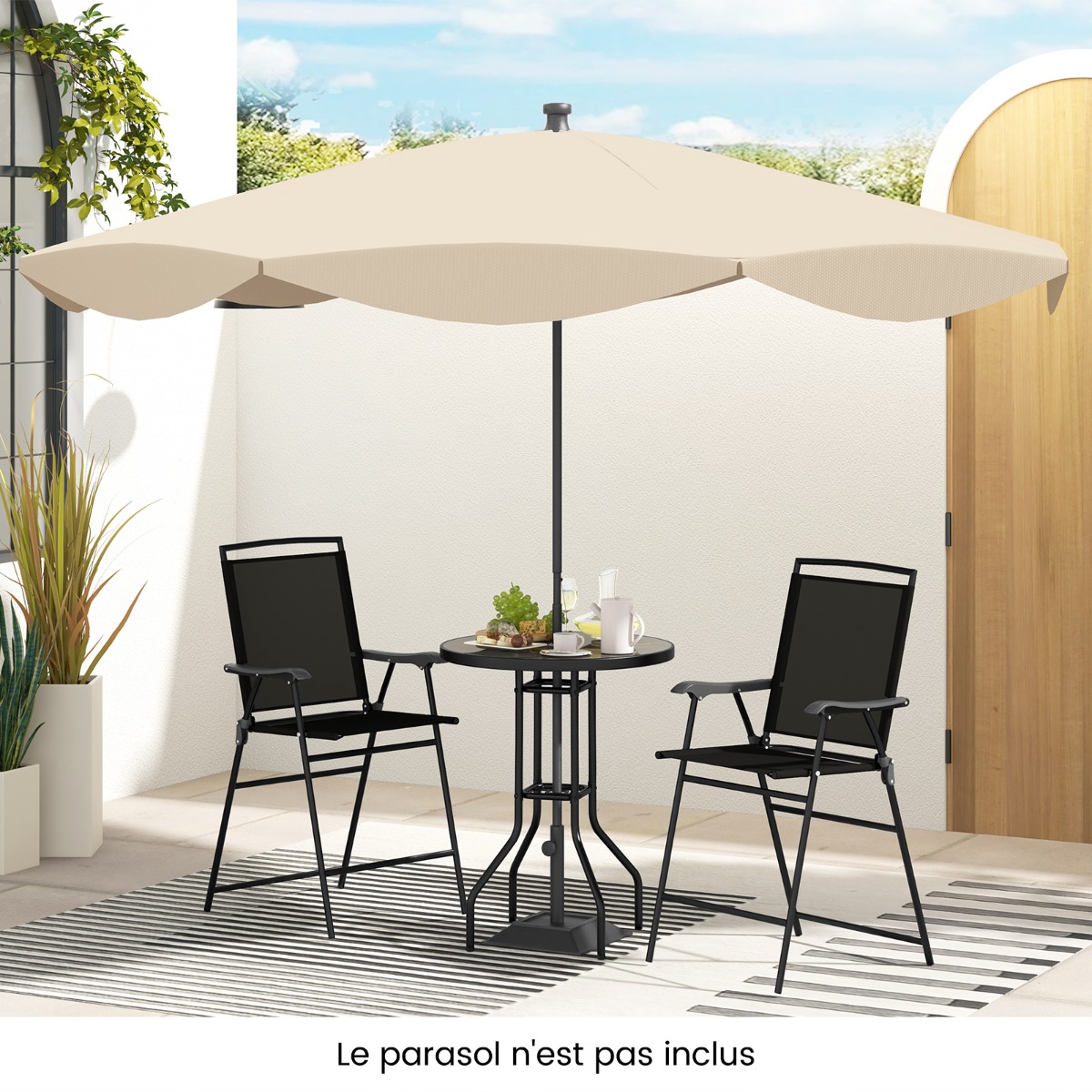 Bistro stalas rinkinys su 2 sulankstomomis kėdėmis ir skėčio anga - Image 6