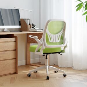 Ergonomiškas žalias biuro kėdė sulankstomais porankiais