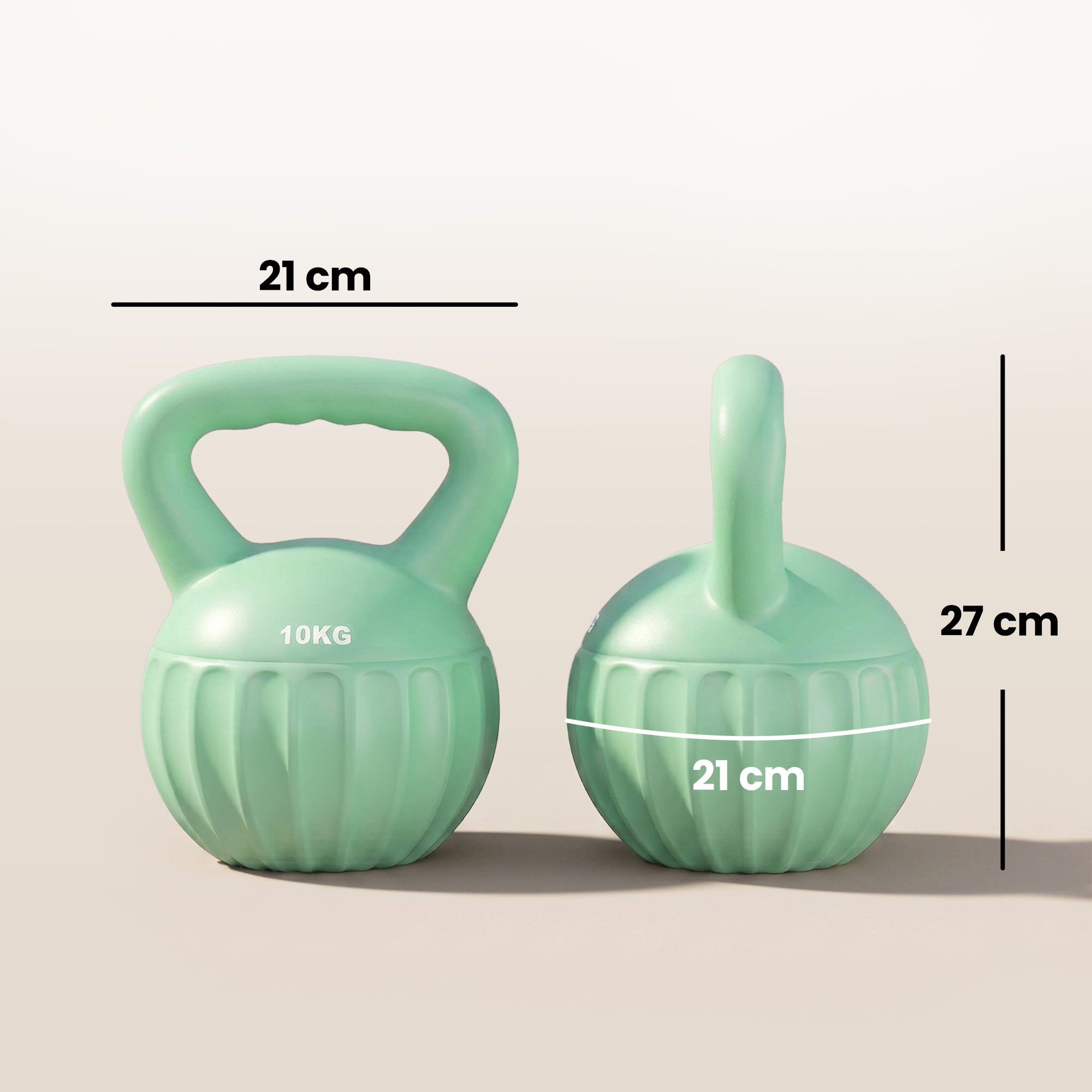 Kettlebell 10 kg, zaļa, plastmasa, smilšu pildījums, 21 x 21 x 27 cm - Image 3
