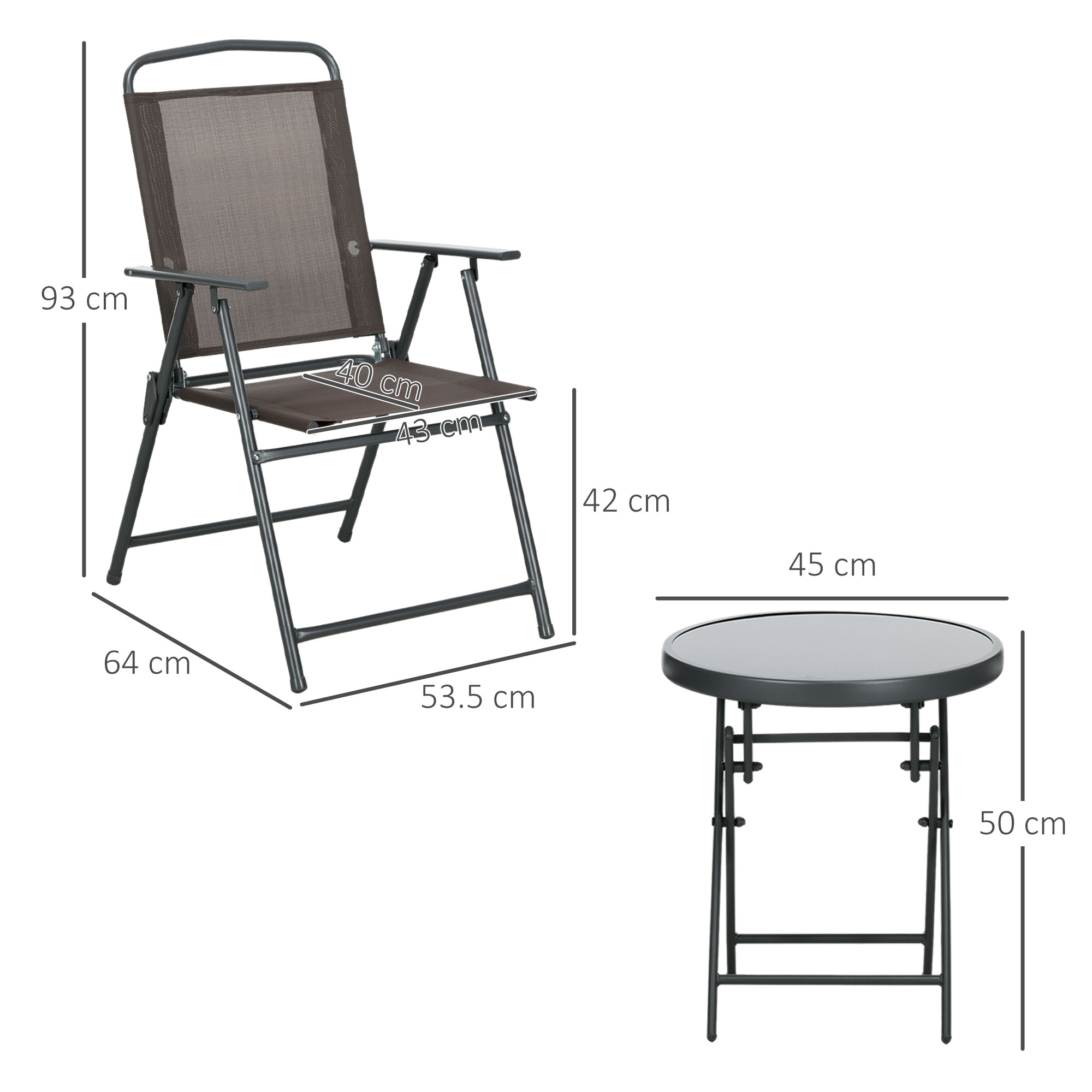 3 dalių bistro komplektas, metalas, rudas, sulankstomas stalas su stiklo stalviršiu - Image 3