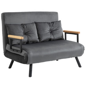 Miegamasis 2 vietų sofa-lova, tamsiai pilka, aksomo išvaizdos audinys, 102 x 73 x 81 cm