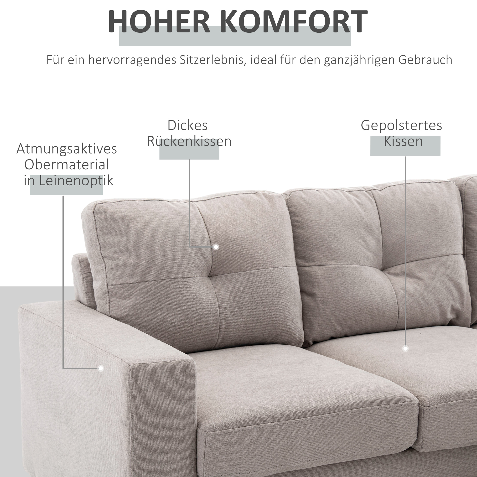 3 vietų kampinė sofa, lininės išvaizdos, apverčiama šezlongo dalis, 193 x 136 x 85 cm, šviesiai pilka - Image 4