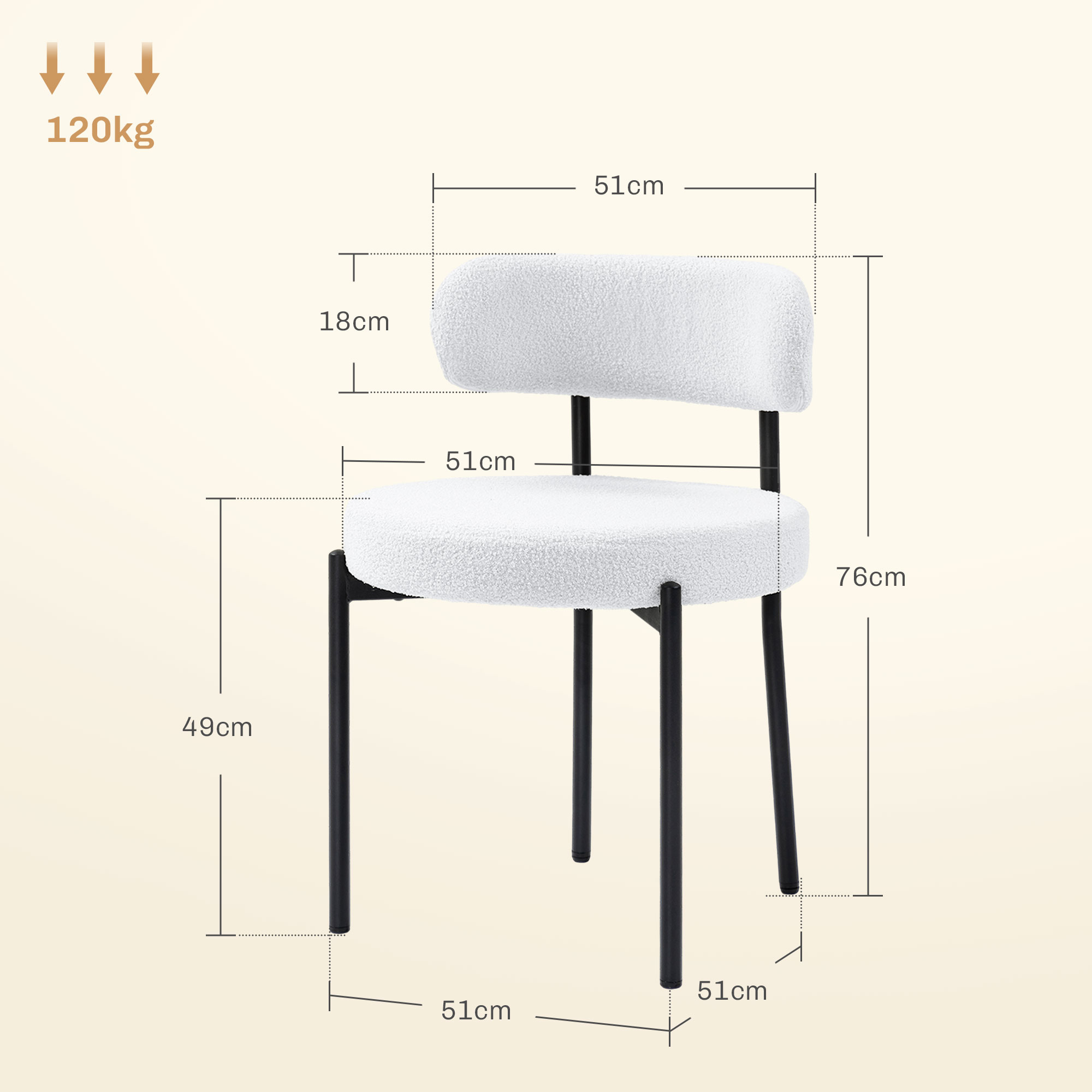 2 ruokailutuolin setti, fleece-verhoilu, kermavalkoinen, metallijalat - Image 3