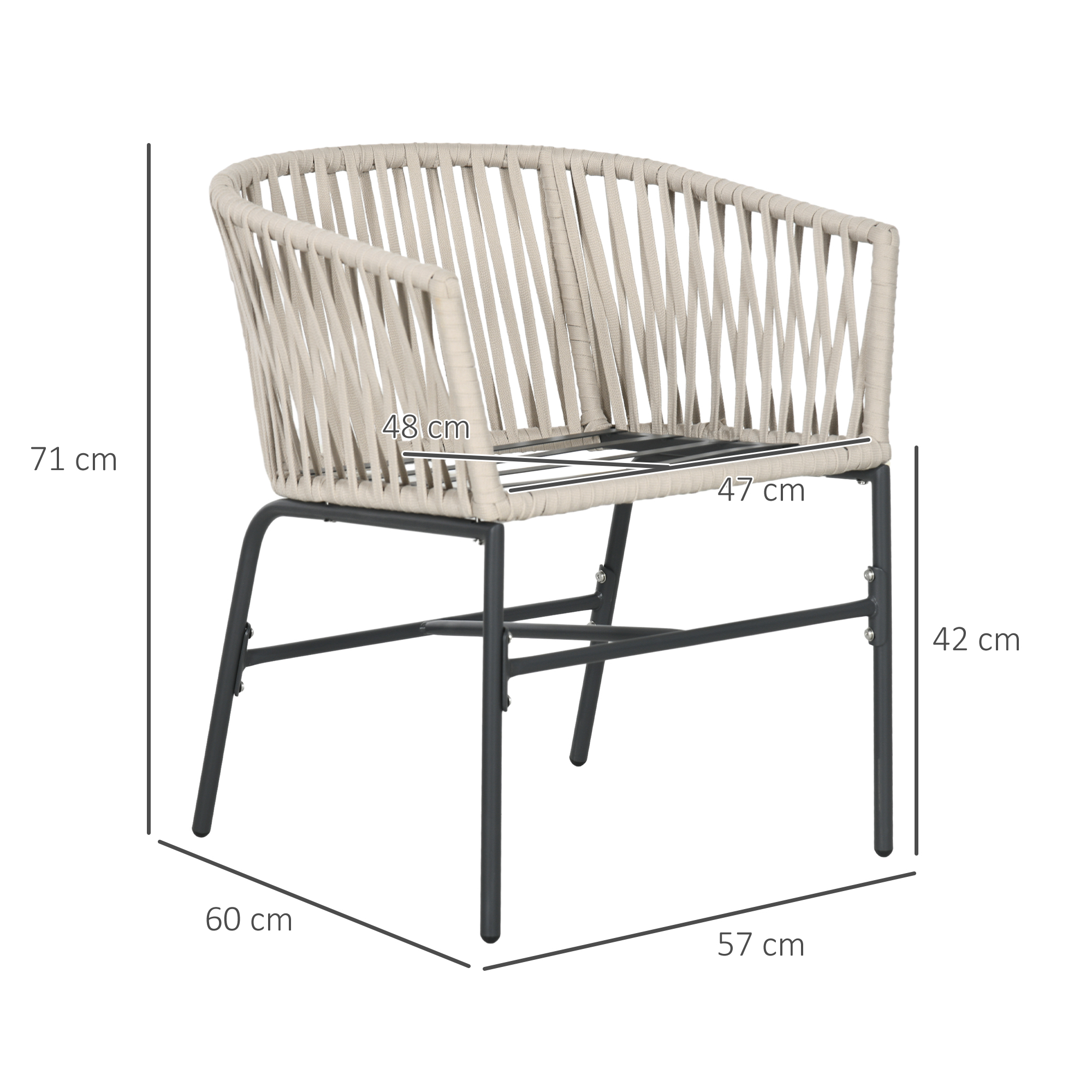 2-osainen puutarhatuolisetti, boho-tyyli, beige, metallirunko, 57 x 60 x 71 cm - Image 3